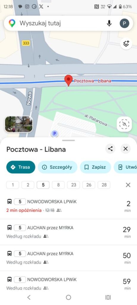 Autobusy MPK na żywo w Google Maps