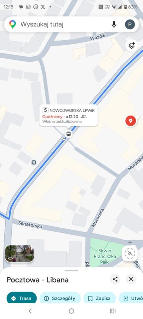 Autobusy MPK na żywo w Google Maps