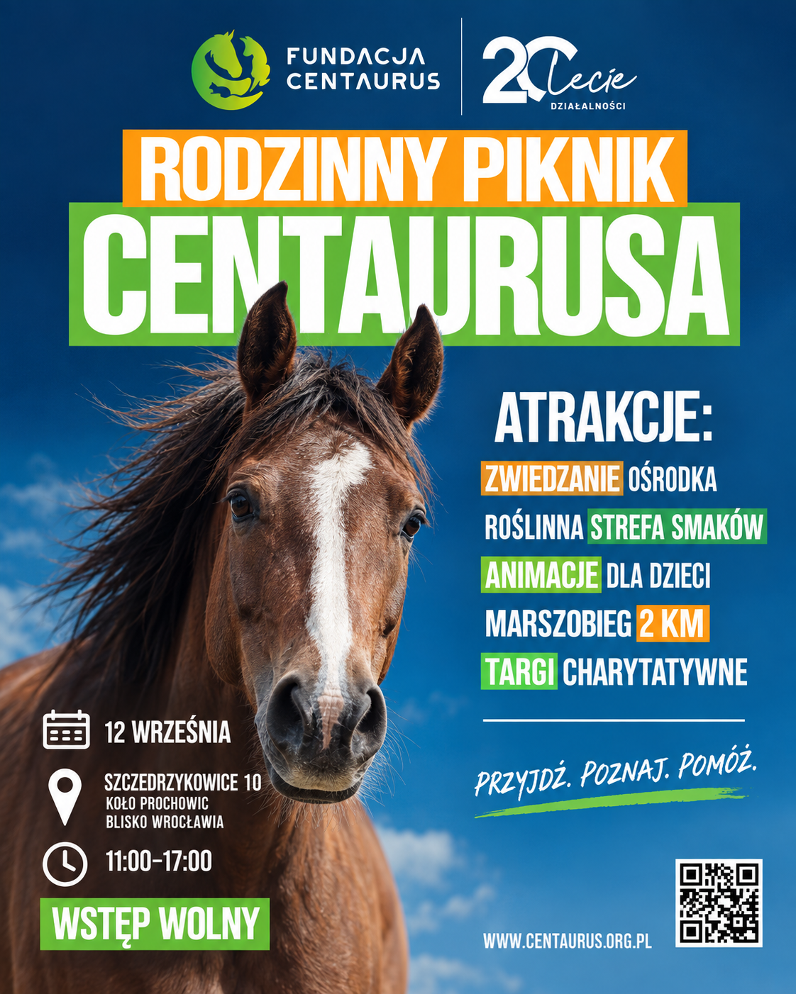 Zobacz Centaurusa od środka! Jubileuszowy piknik i marszobieg dla zwierząt w Szczedrzykowicach Rodzinny Piknik Fundacji Centaurus w Szczedrzykowicach - plakat